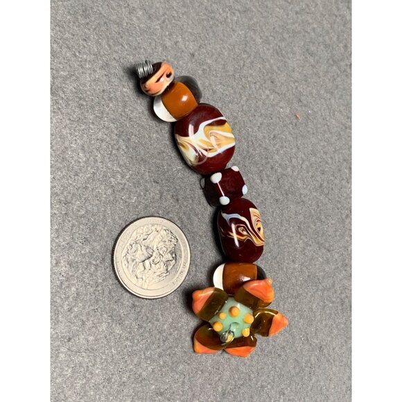 Handmade Lampwork Glass Bead Set with Colorful Swirls & Flower Accent - Picture 5 of 5